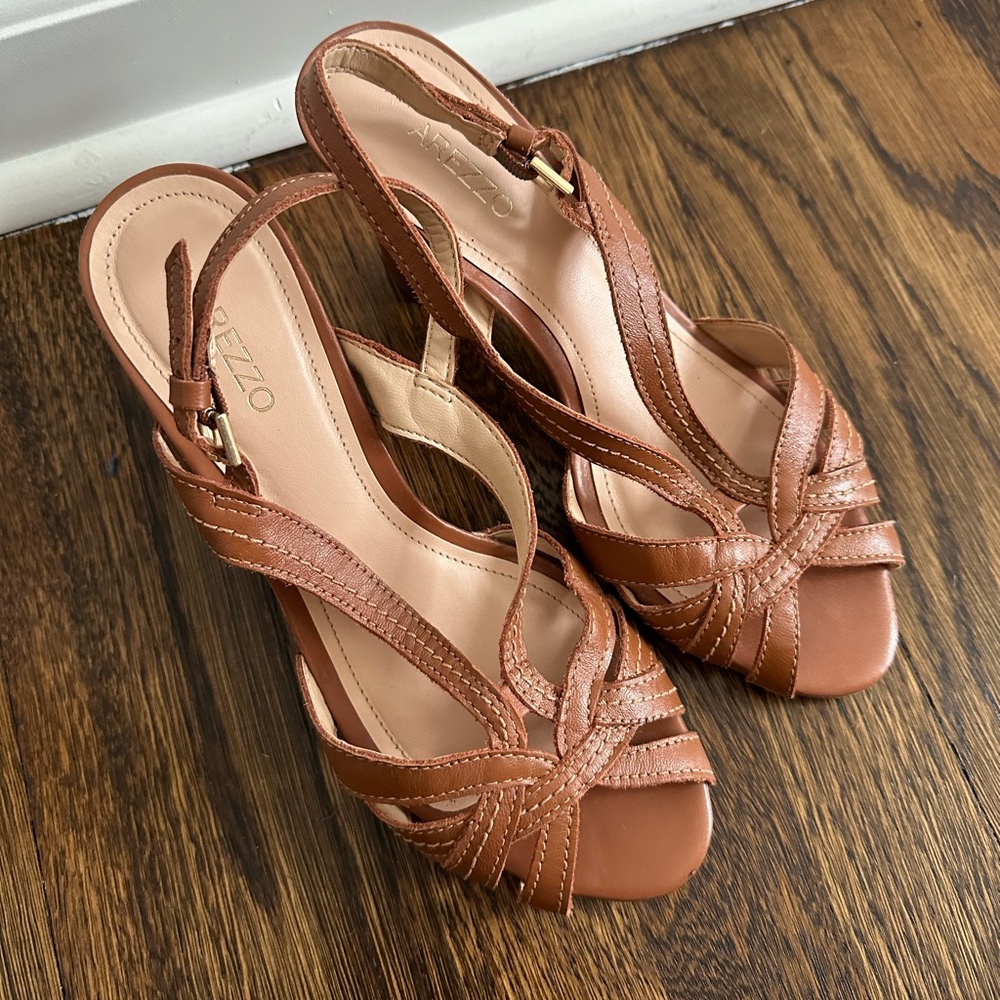 Women's Brown Leather Slingback Heels